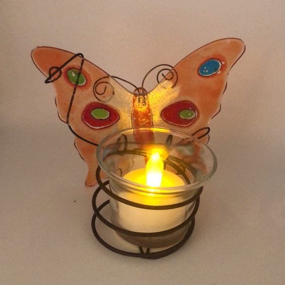 Glass Butterfly Candle Holder VTG - Picture 2 of 5